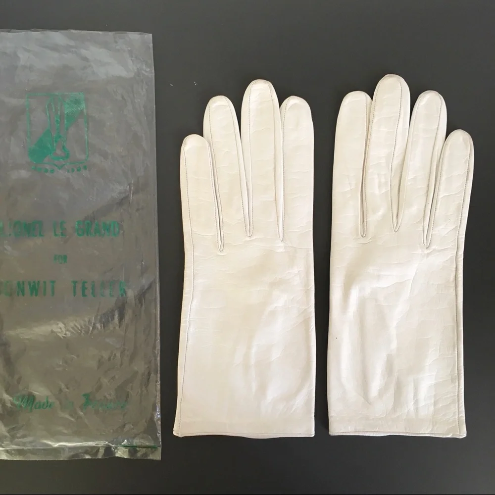 Vintage White Leather Gloves Lionel Le Grand Bonwit Teller Beverly Hills 7 1/2